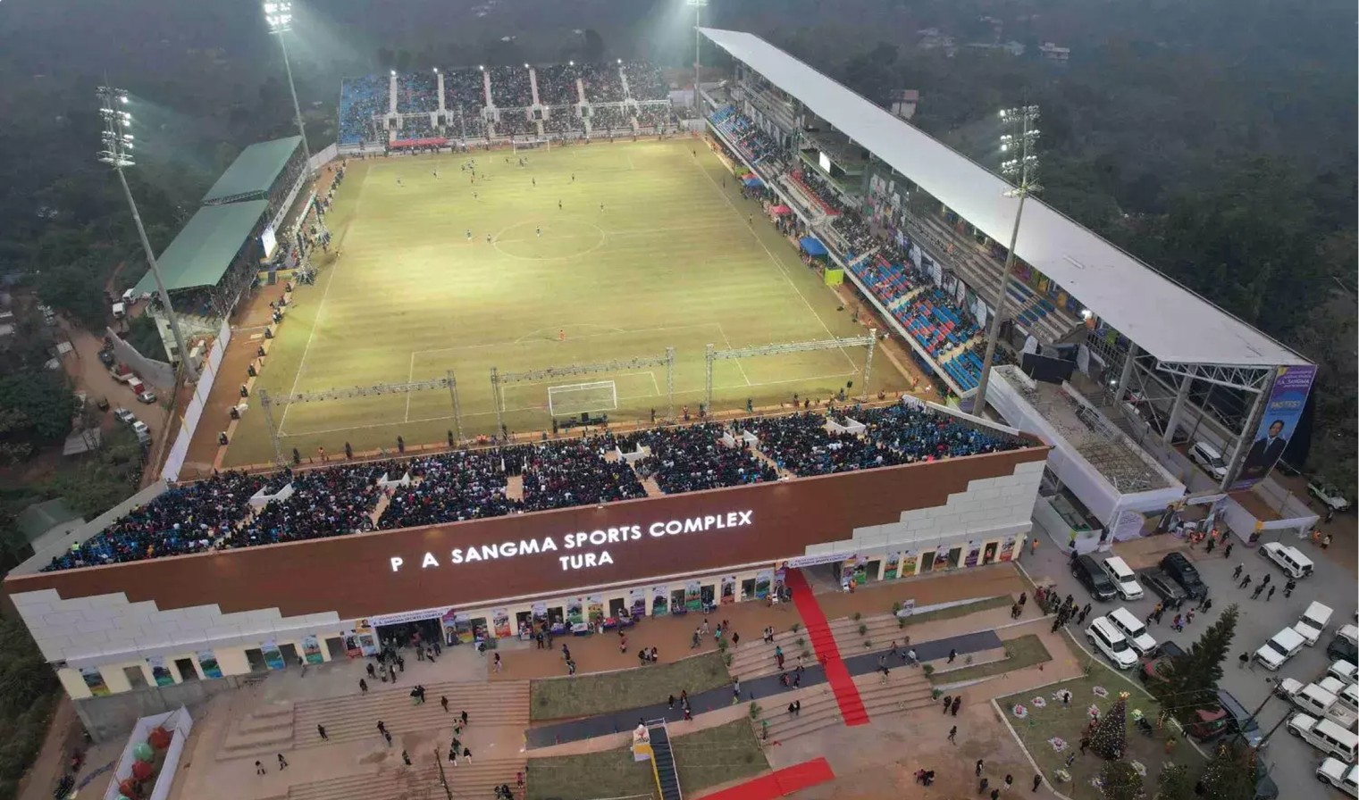 Football stadium complex with crowd
